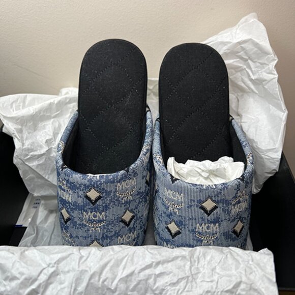MCM - Women's Blue Denim Monogram Slide Slippers - NIB - Picture 4 of 8